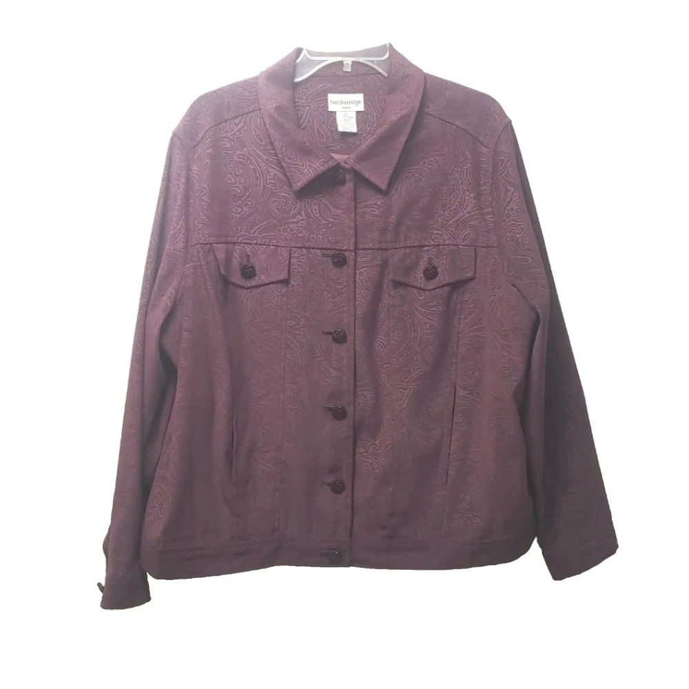 Breckenridge Shacket Shirt Jacket Pailsey Wine Button Pocket Boho Southwest 2X
